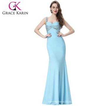 Grace Karin Ärmellos Backless Hellblau Lange Sexy Perlen Abendkleid CL6096-5 #